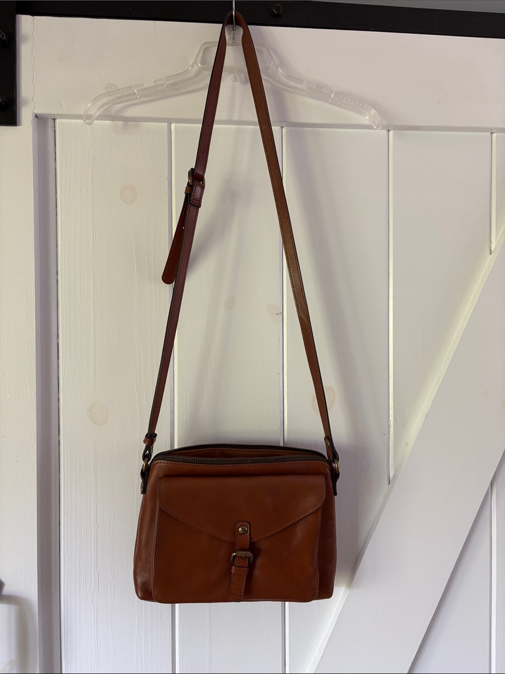 Eileen Fisher Leather Crossbody Bag in Cognac Brown